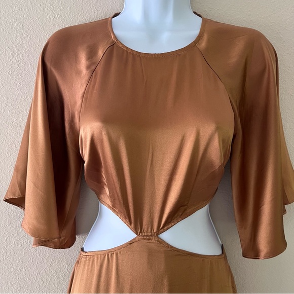 Reformation Noemi Cutout Silk Midi Dress Sz 0 Butterscotch Cocktail Wedding - Picture 4 of 16